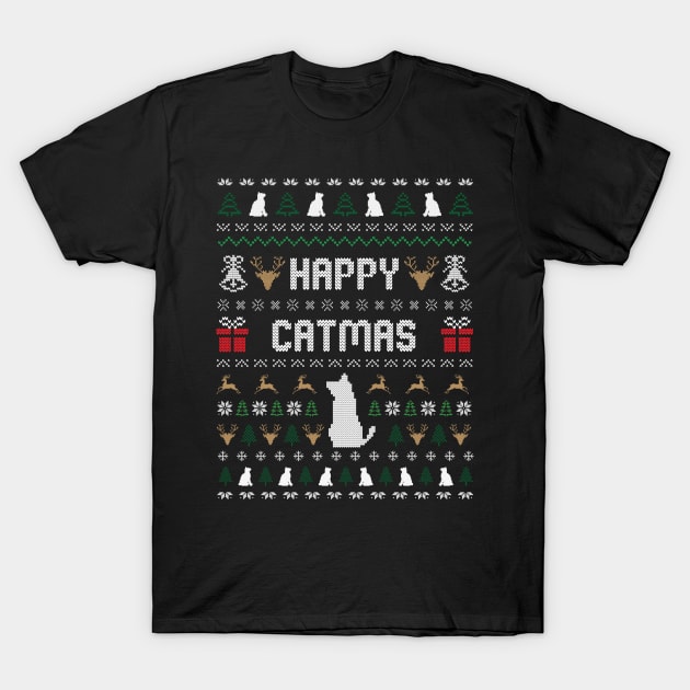 HAPPY CATMAS Christmas Cute Cat Lover Ugly Sweater T-Shirt by star trek fanart and more